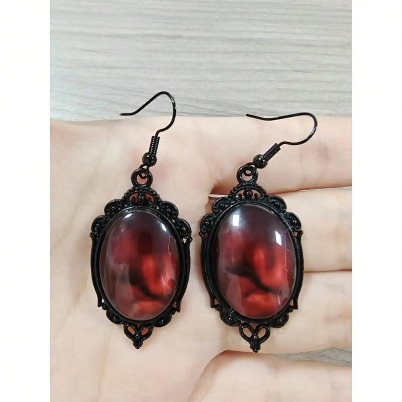 Gothic Whimsigoth Red Mirror Exaggerated Dangle Earrings, Ideal for Daily, Party & Gathering Wear