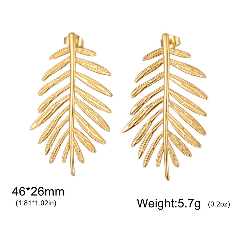 Cazador Exaggerated Leaves Stud Earrings Gold Color Stainless Steel Waterproof Earrings for Women Jewelry Party Birthday Gift