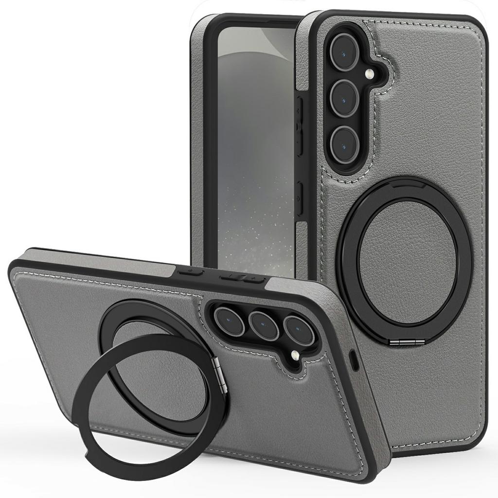 For Samsung Galaxy S25 Case with Ring Kickstand Magnetic Case PU Leather Back Cover