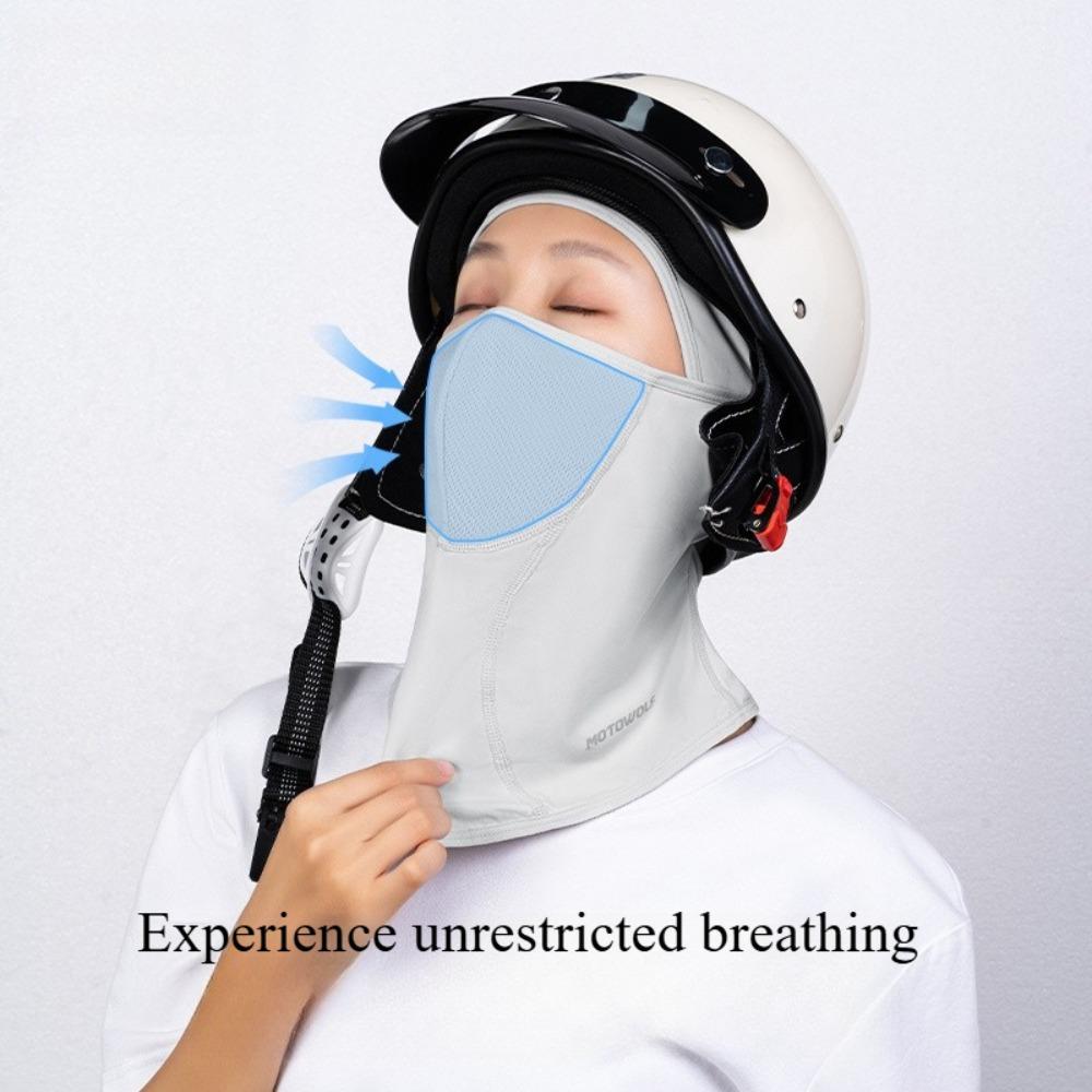 Summer Ice Silk Motorcycle Riding Head Cover Dustproof Full-Face Sun Protection Mask with Long Neck Coverage for Outdoor Use nero