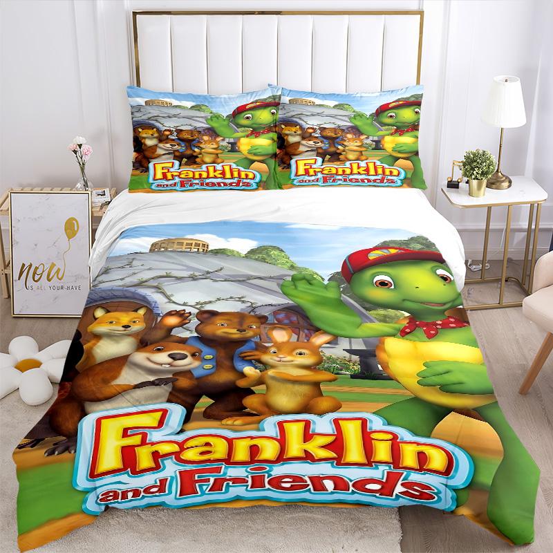 Franklin Friends Print 3Pcs Bedding Set,Duvet Cover with 2 Bedro,Pillowcase Home Birthday Gift