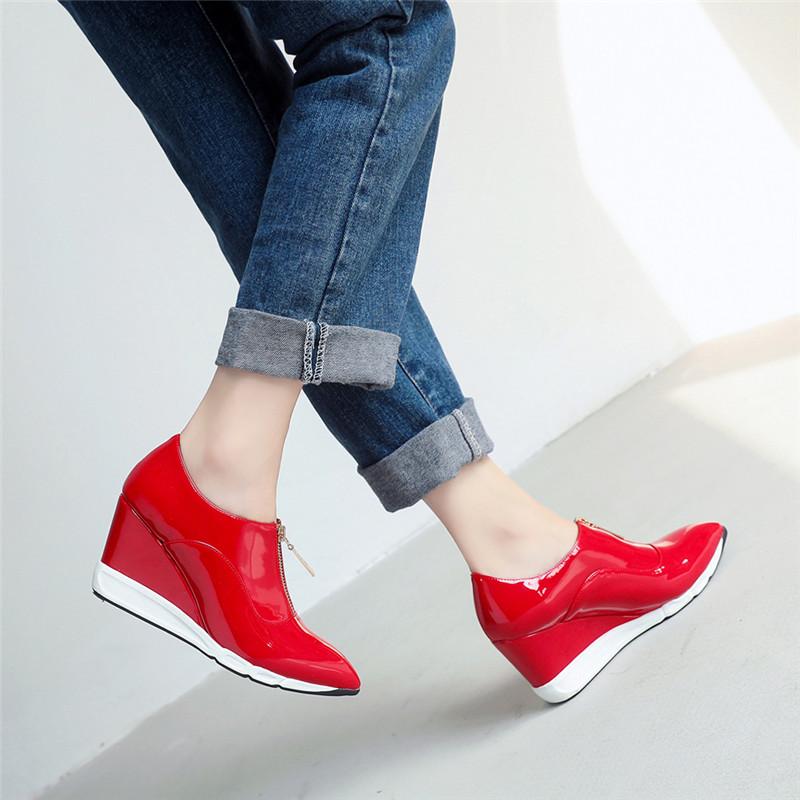 FOREADA Scarpe da Donna con Tacco Alto Zeppe in Vernice Scarpe con Tacco Alto Zip Punta Appuntita Scarpe da Donna Nuova Primavera Rosse Taglia 34-40