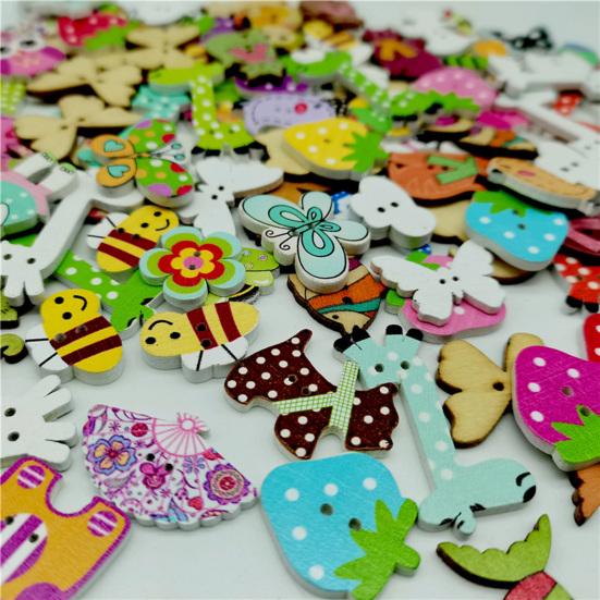 50Pcs/Bag Button Eco-friendly Cartoon Animal Pattern Wood Knitting Clothes Buttons for Home