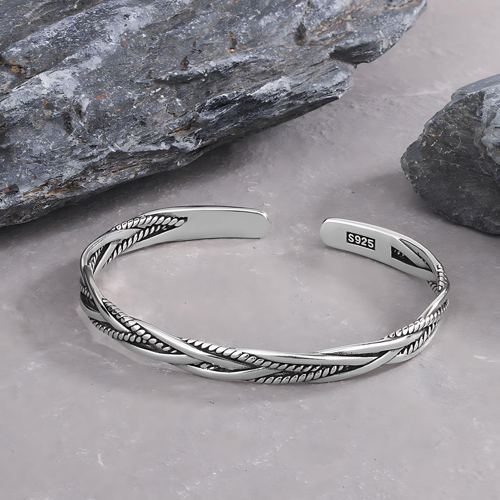 PANJBJ 925 Sterling Silver Feather Adjustable Couple Bangle Gothic Punk Design Women Jewelry Gift Lucky Bracelet Dropshipping