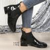 Fashion Spring and Autumn 2025 New Boots Square Toe High Heel Women's Shoes Patent Leather Fashion Small Booties