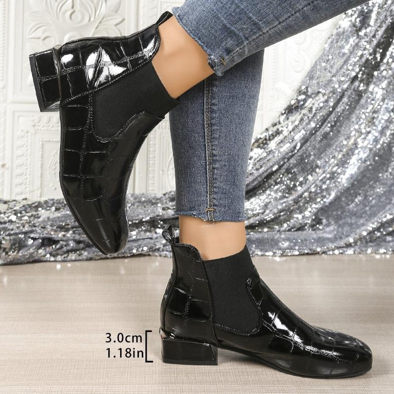 Fashion Spring and Autumn 2025 New Boots Square Toe High Heel Women's Shoes Patent Leather Fashion Small Booties
