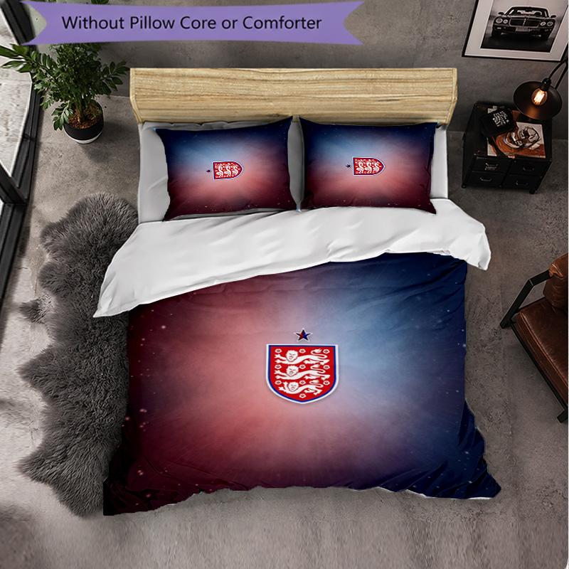 England Football Pattern 3 Pieces Bedding Set Soft Microfiber Duvet Cover with Pillow Cases for Bedroom