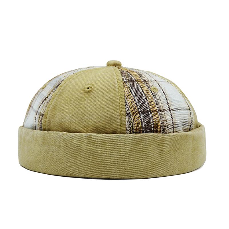 

Plaid Pattern Docker Cap Washed Brimless Caps Adjustable Cotton Beanie Hat Without Visor Vintage Retro Outdoor Street Hip Hop Adjustable хаки