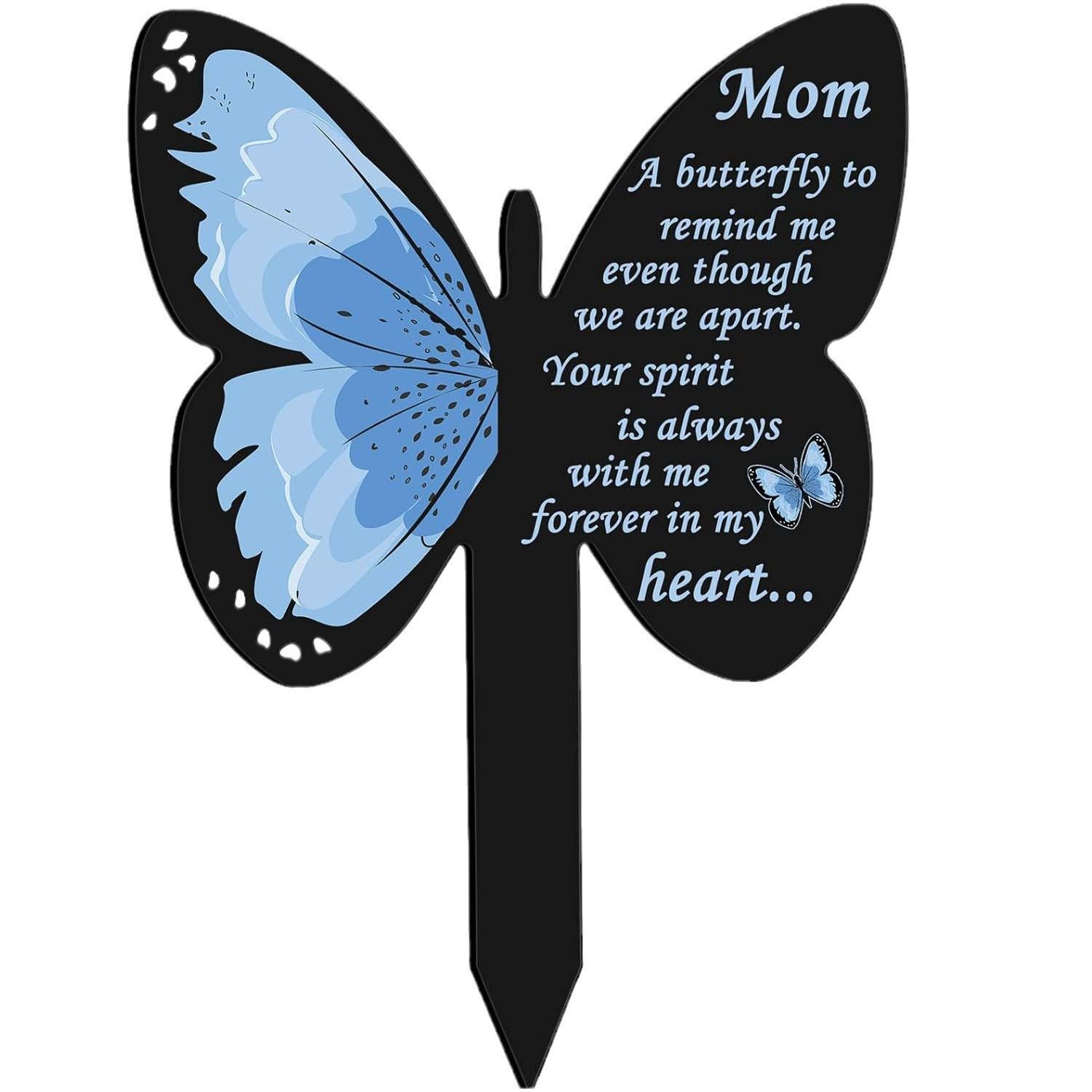 Blue Butterfly Memorial Garden Stake Plaque for Cemetery Tombstones