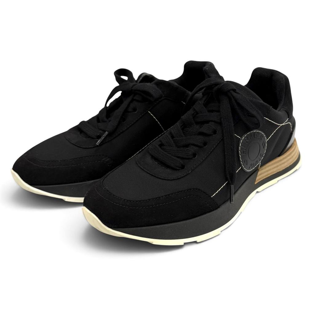 Great HERMES Sneakers Drive Leather Logo Patch Lace-up Black Women 35.5 212265Z Used