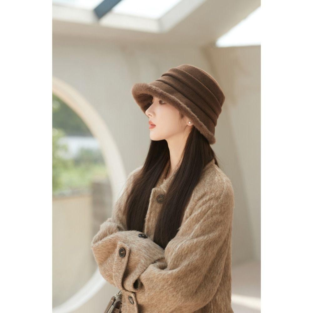 Thick Plush Women's Fisherman Hat Ear Protection Warm Basin Cap Winter Warm Bucket Hat for Women