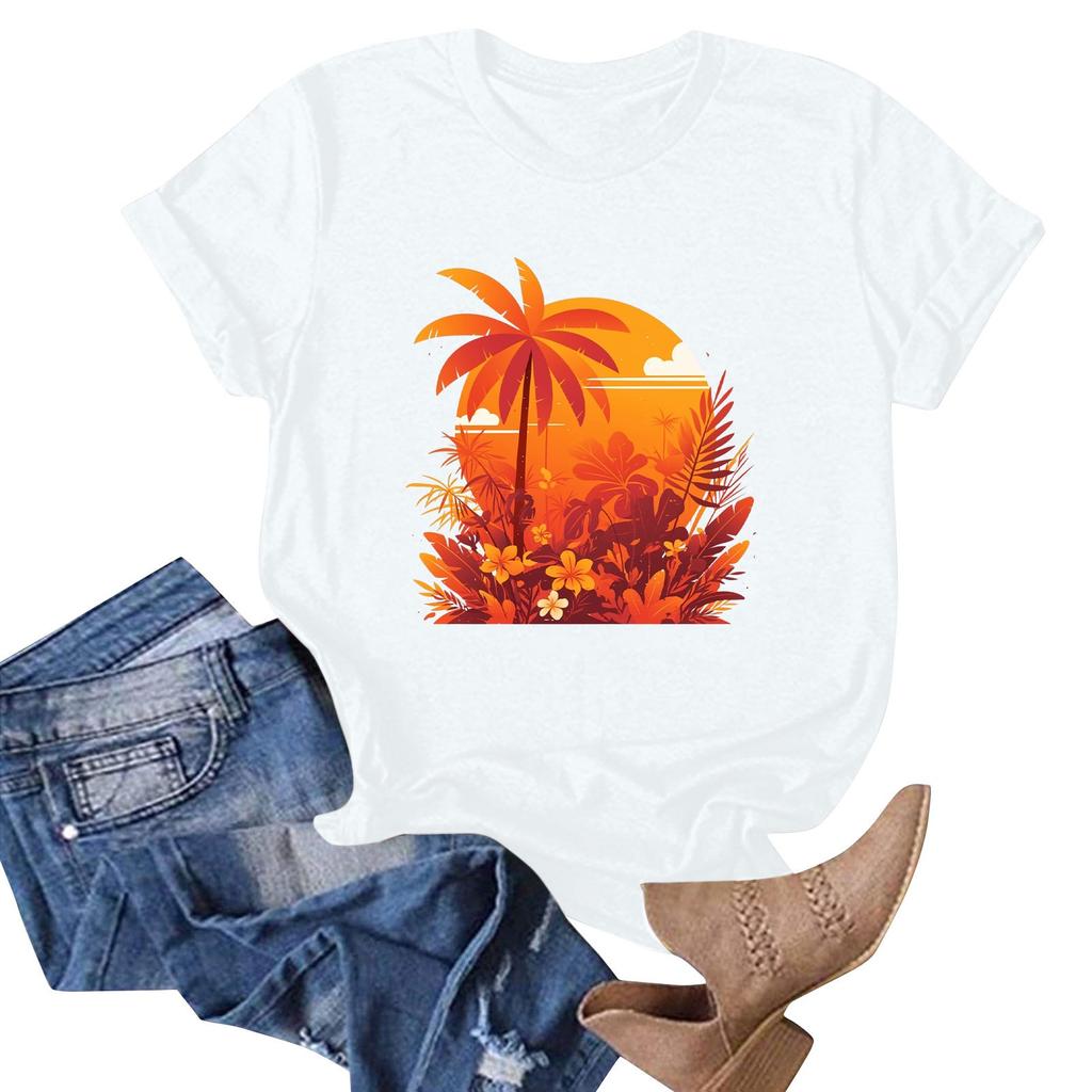Women's Fashion Casual Hawaiian Print Short Sleeve T-Shirt Top Short Sleeve T-Shirt Top