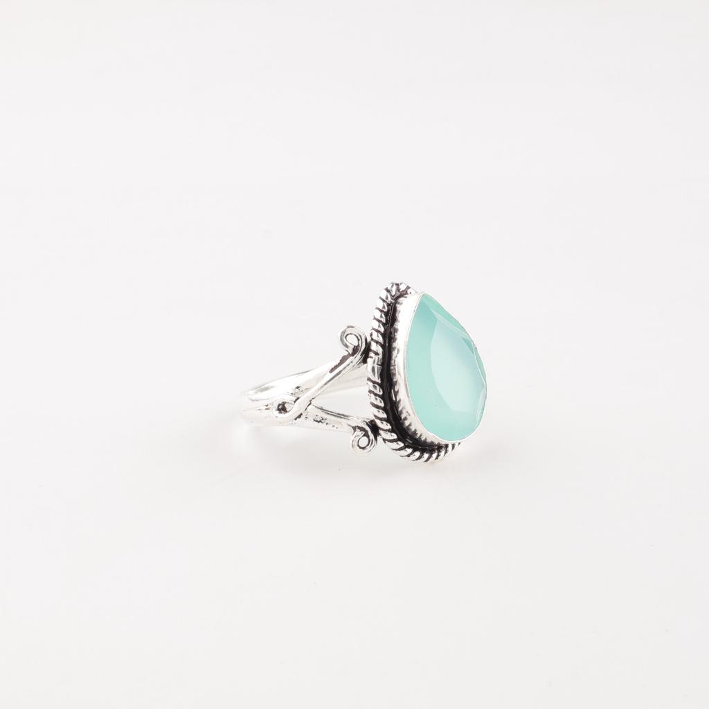 Natural Aqua Chalcedony Gemstone 925 Sterling Silver Jewelry Handcrafted Ring RR-57-21