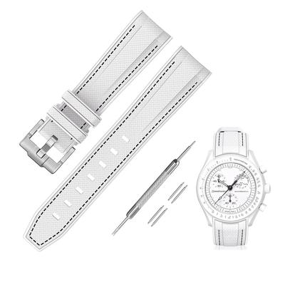 Jumpsunfun 20mm Uhrenarmband für Omega und Silikonarmband mit Schnellverschluss und Ersatz Weiß mit Schwarzer Naht X, Swatch, Speedmaster,