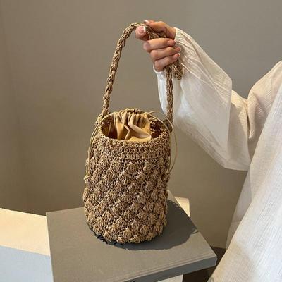 Bolso de verano para mujer, moderno y de alta calidad, tejido con hierba, con cordón ajustable.