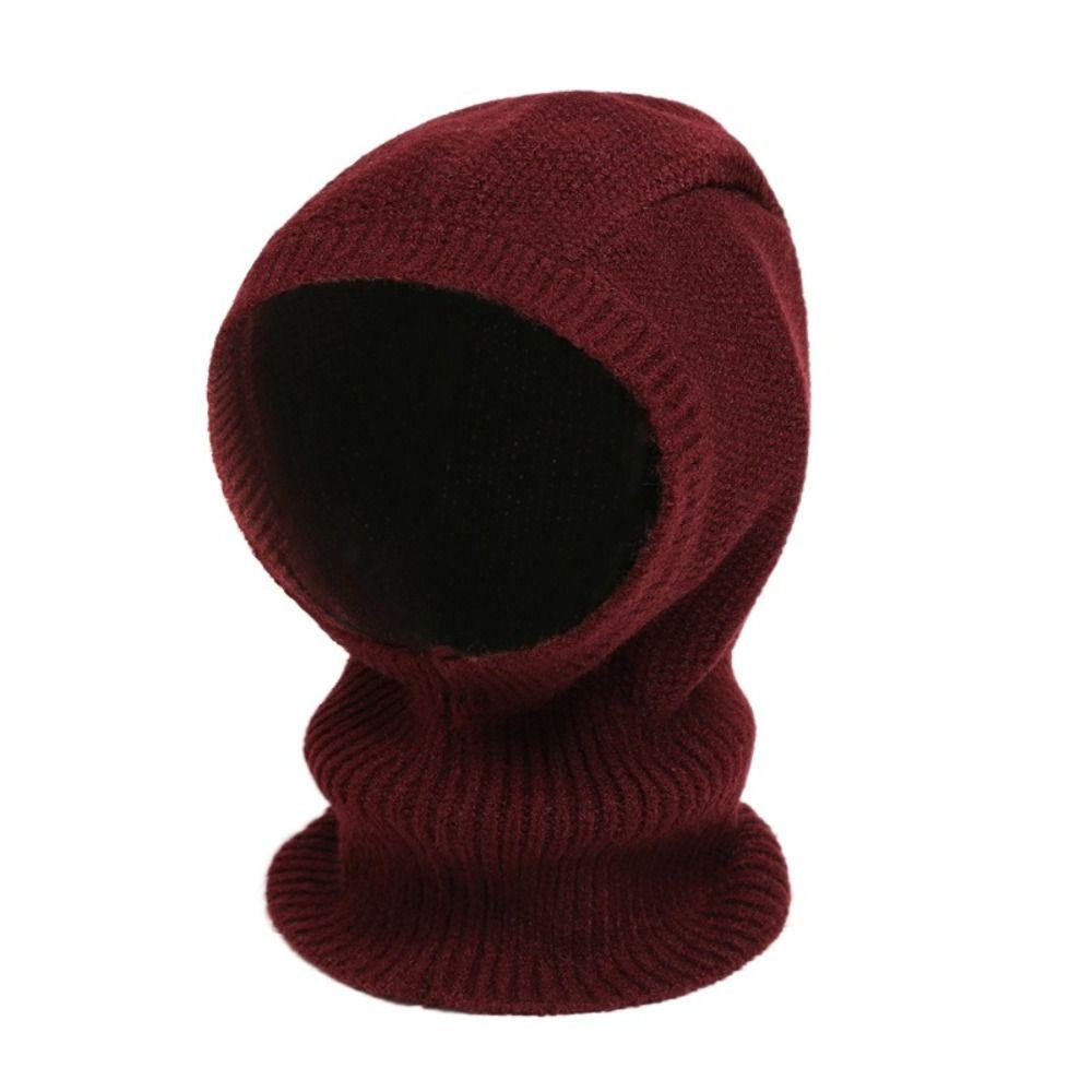 Solid Color Knitted Hooded Cap Woolen Neck Collar Beanies Cap Fashion Balaclava Hat  Outdoor