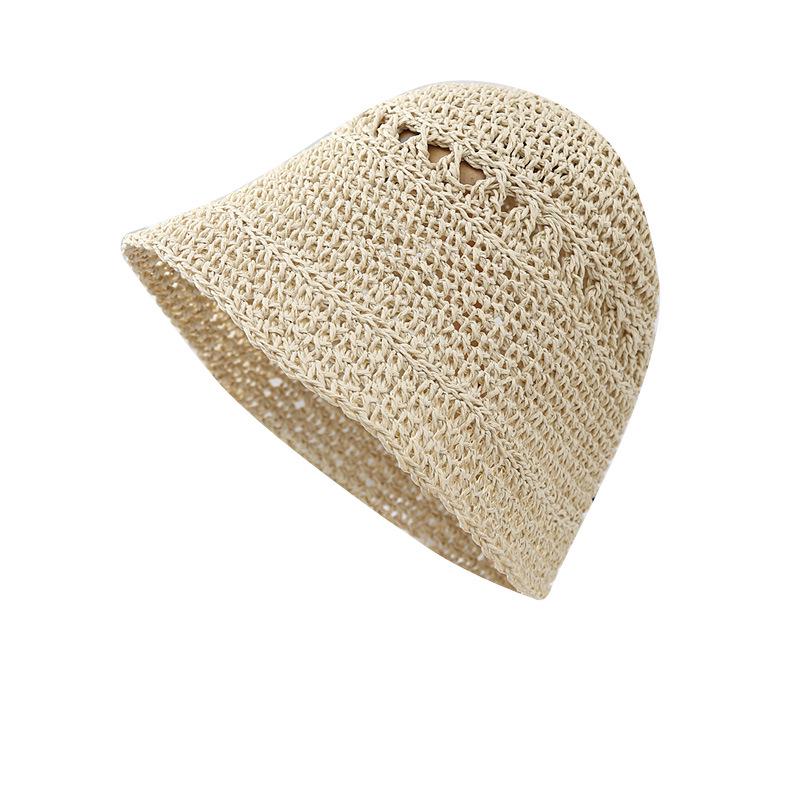 Pălărie de Paie Tip Găleată la Modă de Vară în Stil Coreean - Pălărie de Plajă Versatilă cu Bor Mic pentru Femei