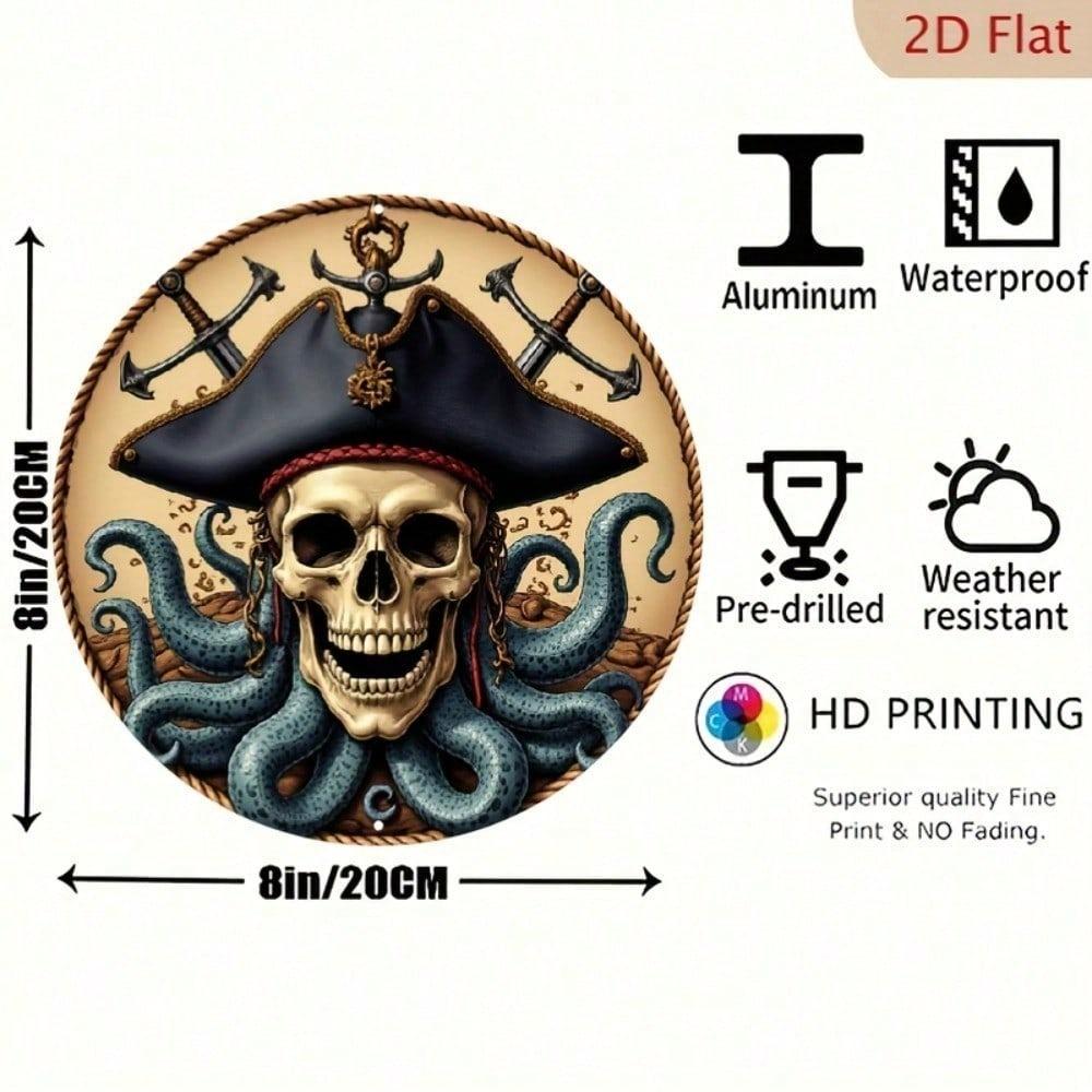 Vintage Metal Poster Octopus Skeleton Pirate Wall Art for Cafe