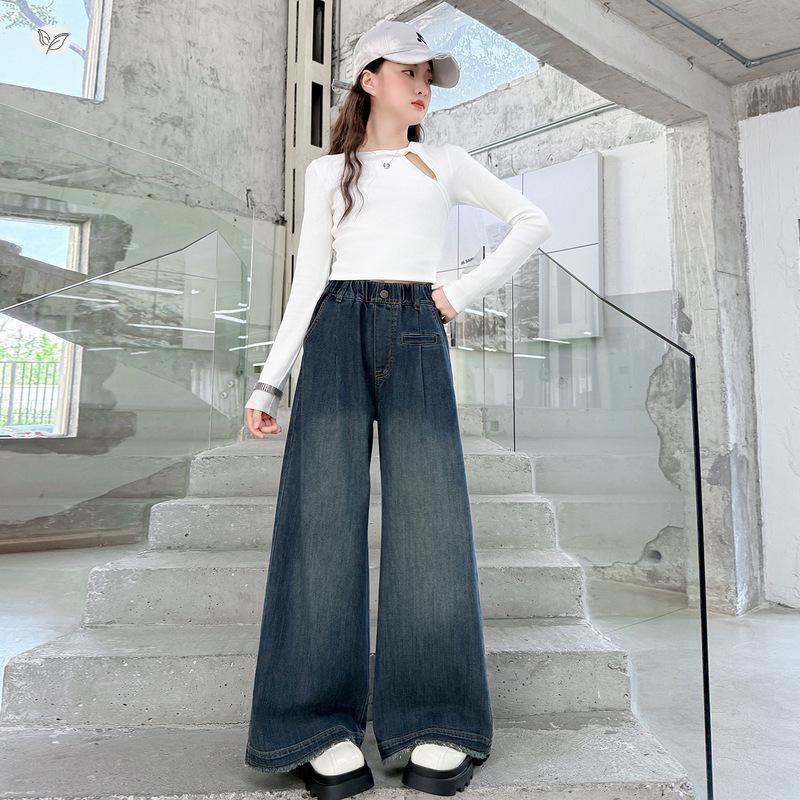 Girls' Wide Leg Jeans - Autumn/Winter 2026, Loose Fit for Junior High Students, Straight Leg