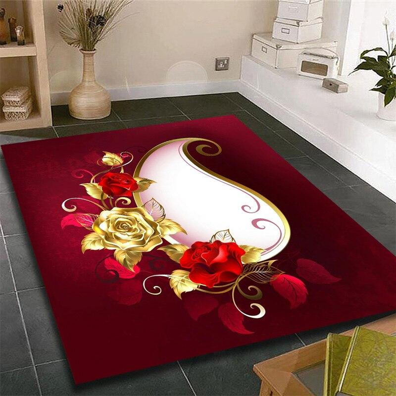 Fashion Modern Area Rugs Gold Rose Pattern Room Bedroom Floor Mat Carpet Rugs and Carpets for Home Living Room