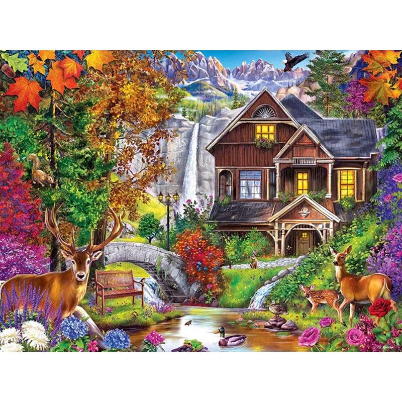 Pictură cu diamant 5D DIY, peisaj, casă, broderie cu diamante, peisaj, punct de cruce, complet rotund, burghiu, decor manual, cadou
