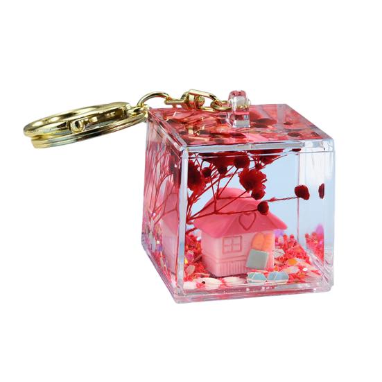 Klíčenka s pískovým uměním a miniaturní pohádkovou scénou, mini průhledný kostička, přívěsek na batoh, klíče, peněženku, tašku, doplněk