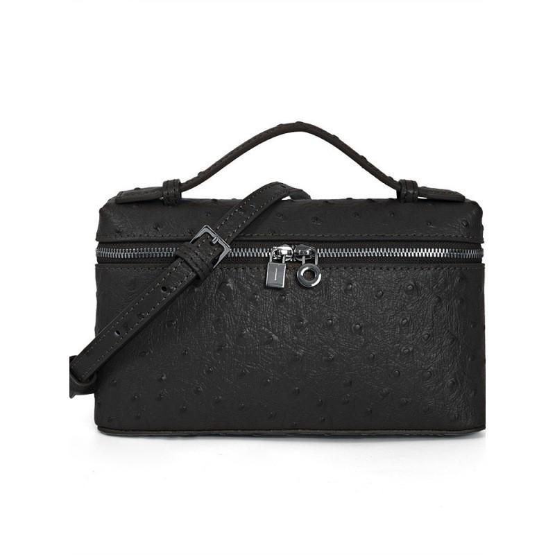First-layer Cowhide Ostrich Pattern Lunch Box Bag High-quality Leather Women's New Style Handbag Cross-body Cosmetic Single Shoulder