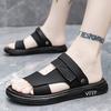 High-end Leather Sandals, Men's Outer Wear, Summer New Fashion, One Shoe or Two, Wear Thick-soled, One-word Cool Slippers