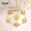 Stainless Steel Lucky Clover Bracelet Necklace Set Women Minimalist Vintage Gold Tone Jewelry