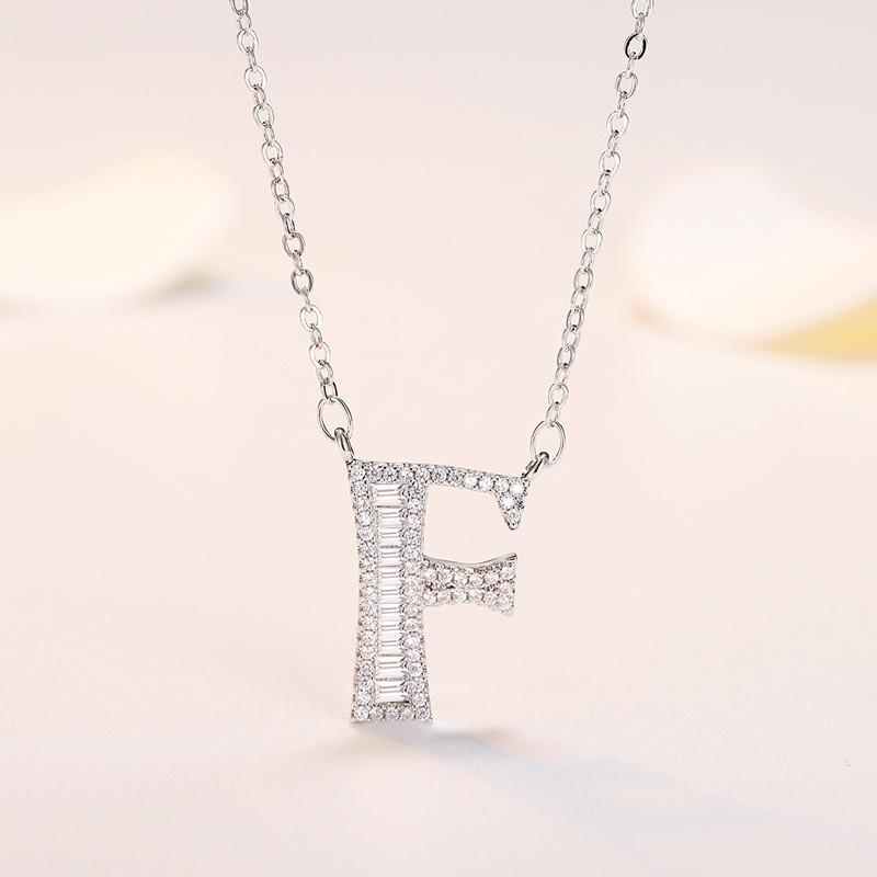Personalized Initial Pendant Necklace Copper Plated White Gold Letter Charm Women Fashion OL Style