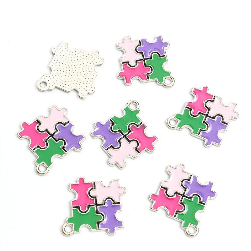 Enamel Charms Heart Shaped Round Irregular Puzzle Alloy Pendants for DIY Necklace Bracelet Earrings Keychain