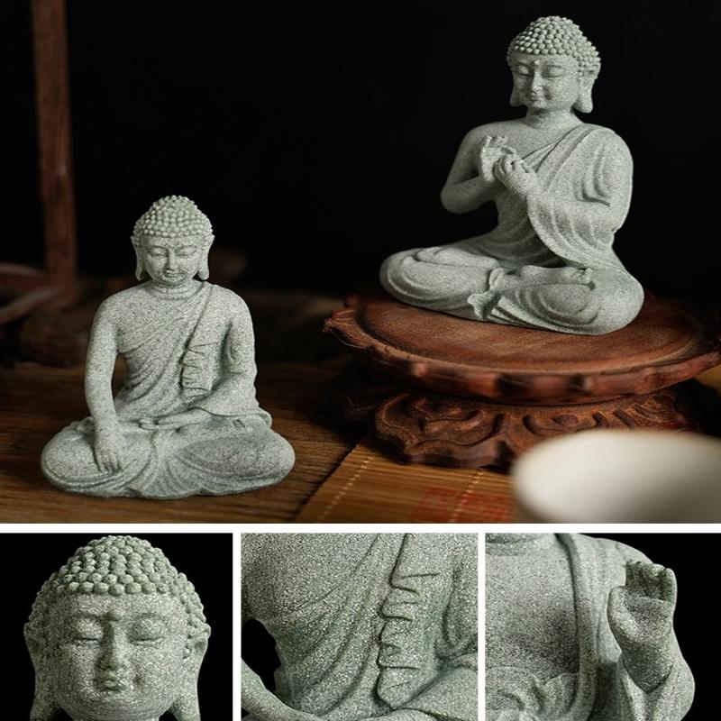 1 szt. Mini Figurka Buddyzmu Dekoracja Biurka Dekoracja Domu Statua Zen Zielony Piaskowiec Ornament Tajlandia Statua Buddy Ozdoba Ogrodowa Dekoracja Akwarium