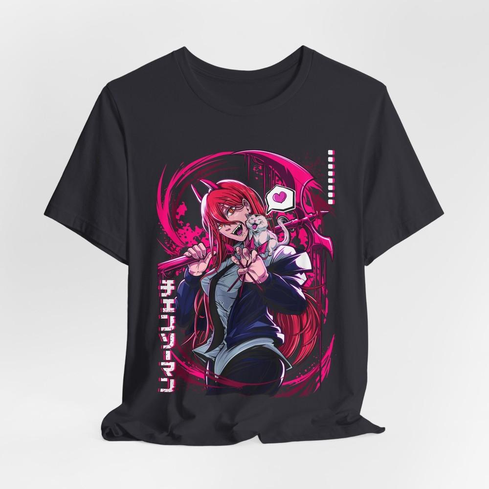Anime Girl with Sword TShirt  Red Hair Vibe Japanese Text S