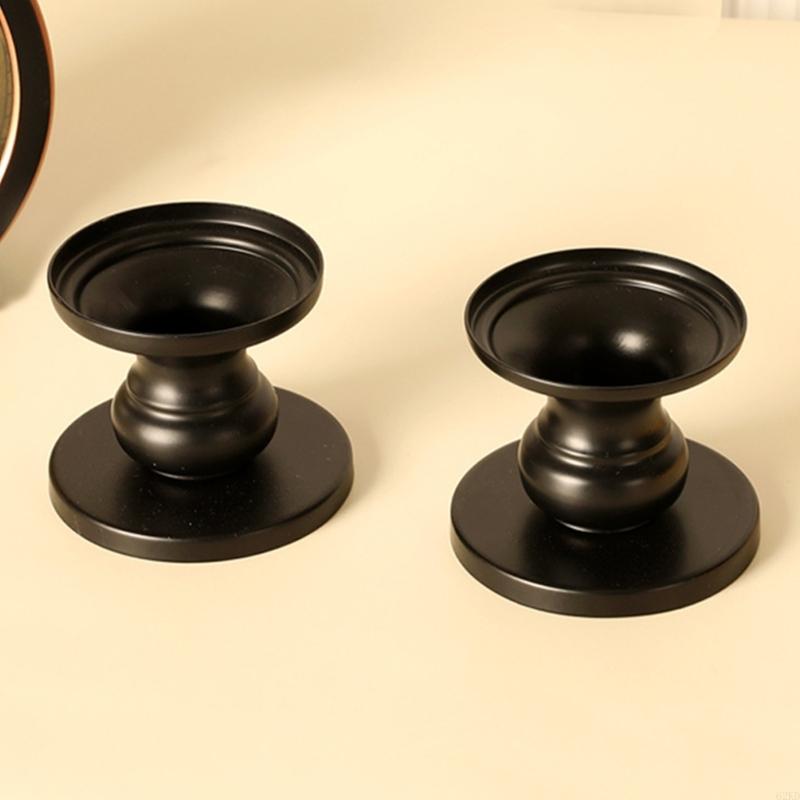 62KD 2Pieces Black Metal Candlestick Set for Taper and Pillar Holder Iron Stand Home Table Centerpieces Decors
