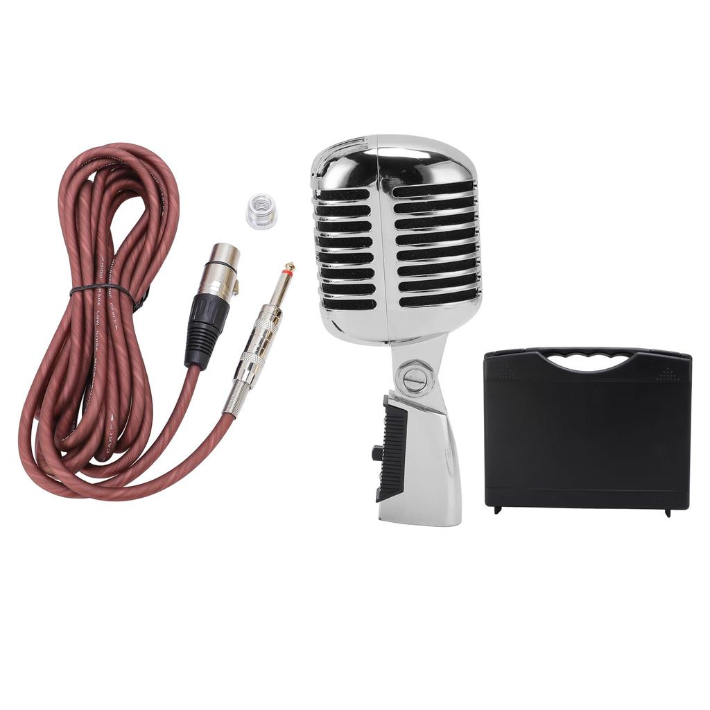 Retro Dynamic Vocal Classic Cardioid Microphone with XLR Female to Adjustable Microphone for Stage and Live Performances Microphone, 6.35mm Cable,
