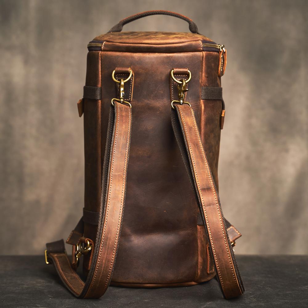Zaino da Viaggio Multifunzione da Uomo in Pelle Crazy Horse Casual Grande Capacità Borsa a Spalla/Maniglia per Laptop Zaino da Escursionismo a Secchiello