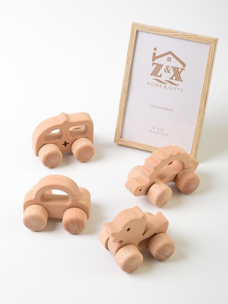 Montessori Wooden Stroller Toys, Safe And Secure Animal Shaped Toddler Stroller Toys, Natural Wooden Car Toys , Inertia Hand Pus