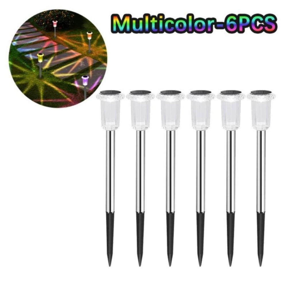 6PCS Solar Outdoor Lamp RGB Night Lights IP65 Waterproof Stainless Steel Long Battery Life Garden Yard Walkway Lawn Decor