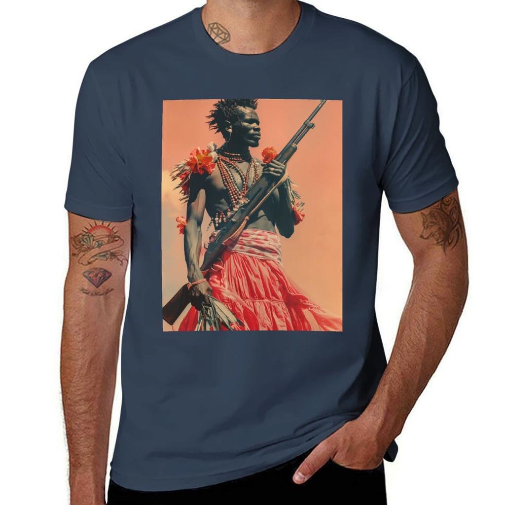African Unisex With Gun Tshirt Fashion Simple Casual Tee Shirt