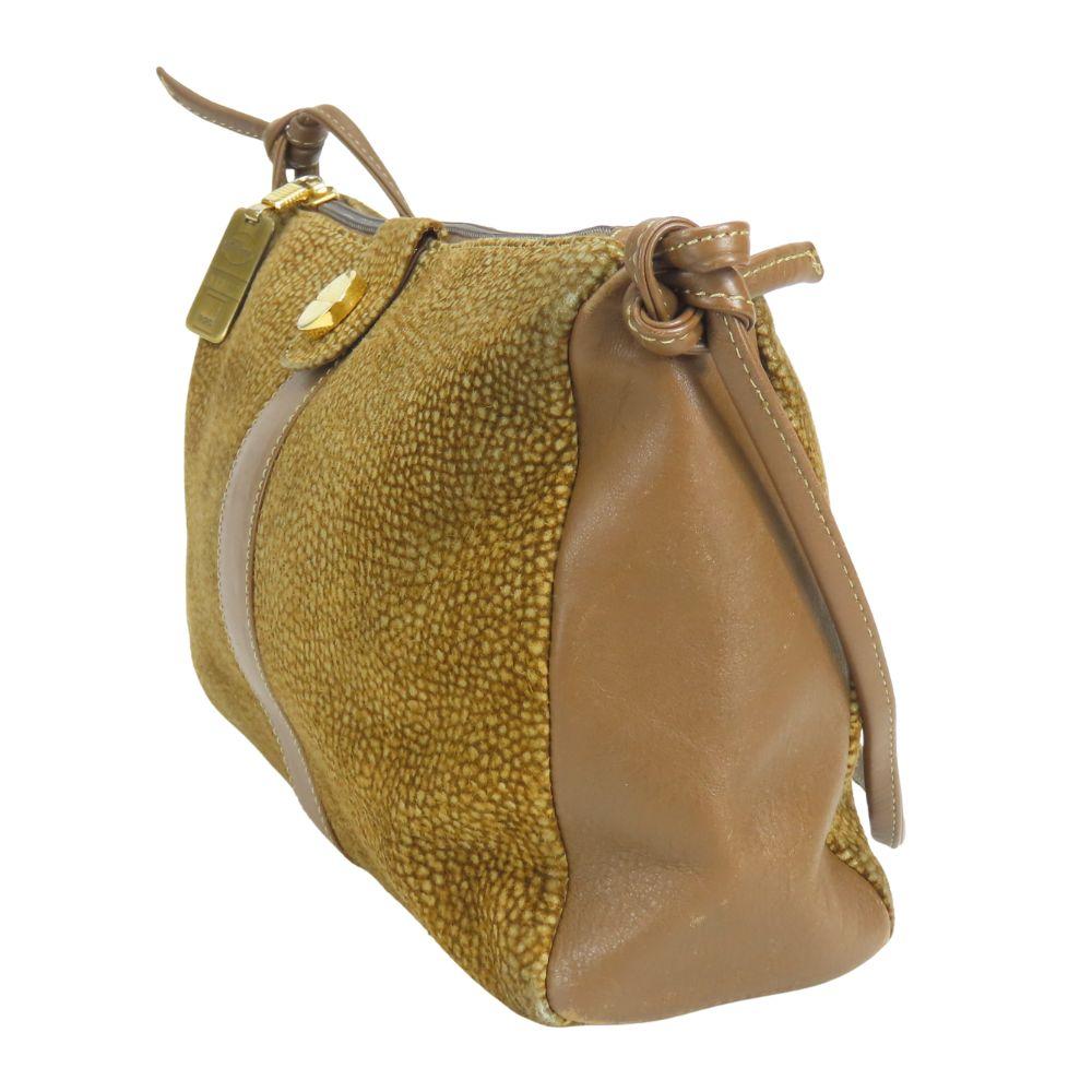 Used BORBONESE Shoulder Bag 913722 Suede/leather Brown Quail Pattern