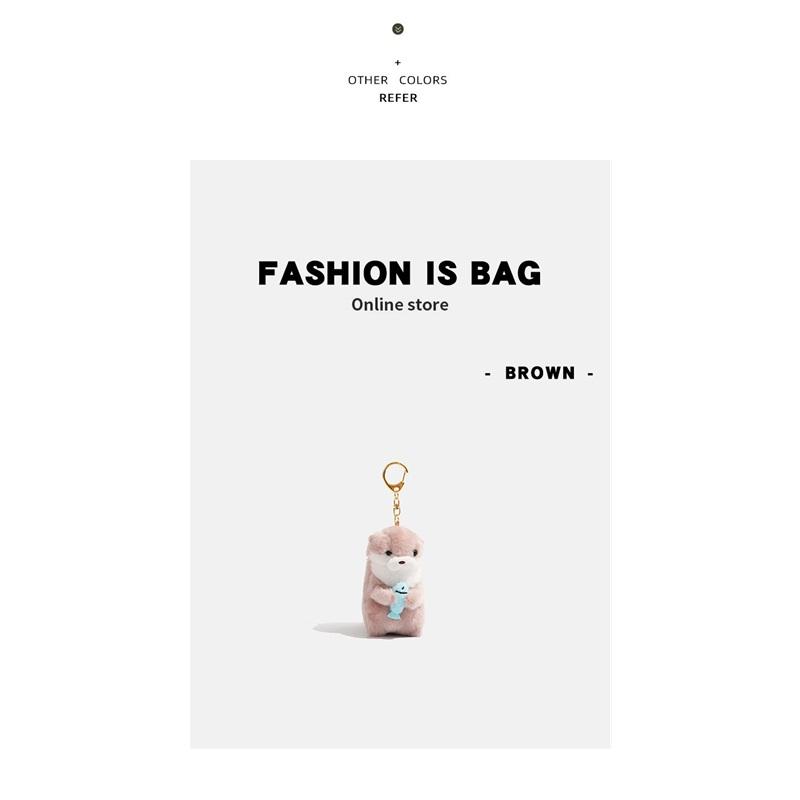 Kpop Idol Lee Chan Same Otter Plush Keychain Adorable Sea Otter Holding Fish Stuffed Doll Backpack Bag Hanging Charm