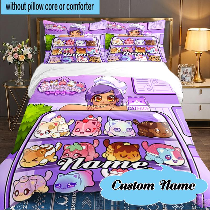 Set Biancheria da Letto Personalizzato Nome Arcobaleno Mondo Fantasy di Aphmau 3 Pezzi, Set Biancheria da Letto Include 1 Federa Copripiumino e 2 Federe per Cuscino per Camera da Letto, Regalo per Dormitorio