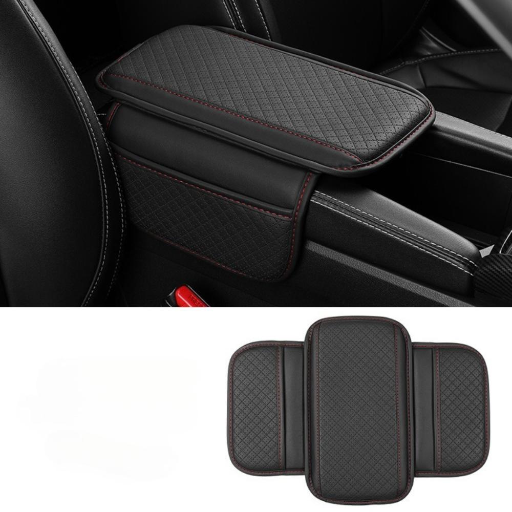 Leather Car Armrest Box Pad Memory Foam Center Console Arm Rest Protector Cover with Storage Pocket Elbow Rest Cushion