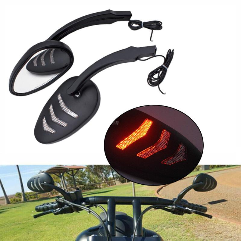 Left Right Motorcycle Rear View Mirrors with Led Turn Signal Light Black Chrome Handlebar Mirror for Harley-Davidson Road King
