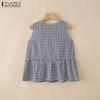 ZANZEA Women Summer Round Neck Casual Sleeveless Plaid Tank Tops