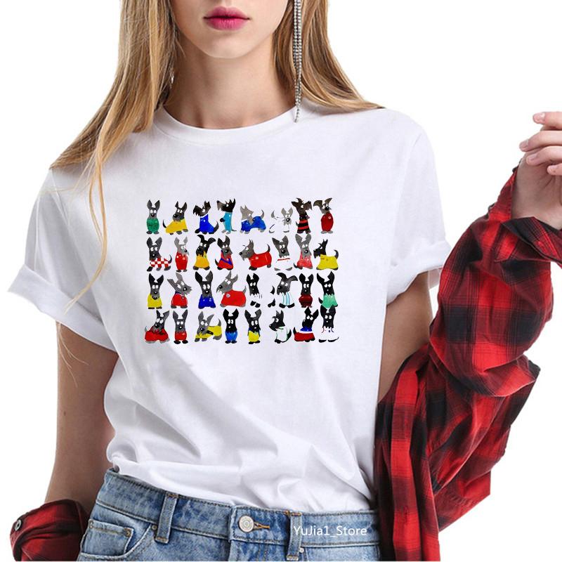 Cute Cartoon T-shirts for Women Harajuku Kawaii Scottish Terrier Animal Print Tee Shirt Femme Summer Cute Tops Dog Lover T Shirt