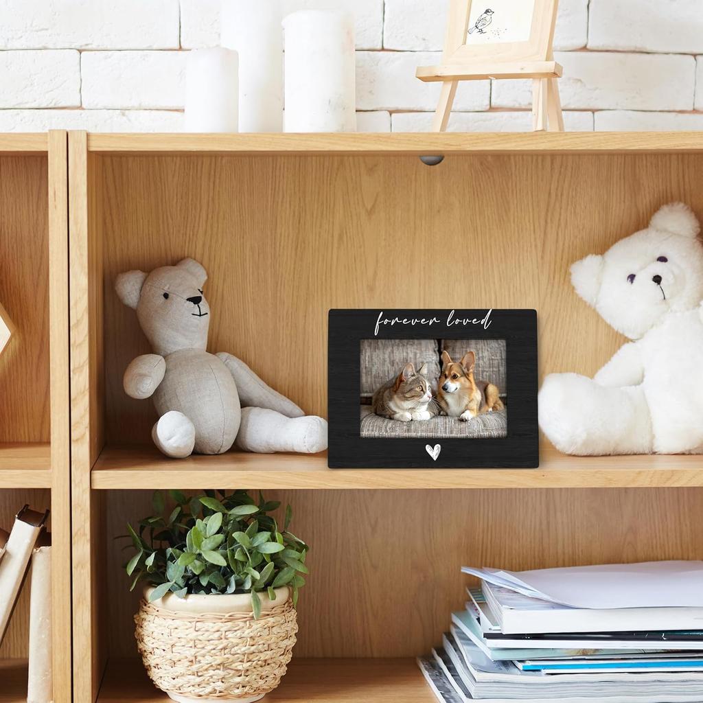 Pet Memorial Dog Cat Picture Frame 4x6, Loss of Dog Sympathy Gift Wooden Picture Frame, Pet Memorial Gifts for Dogs Cats, Forever Loved Sympathy