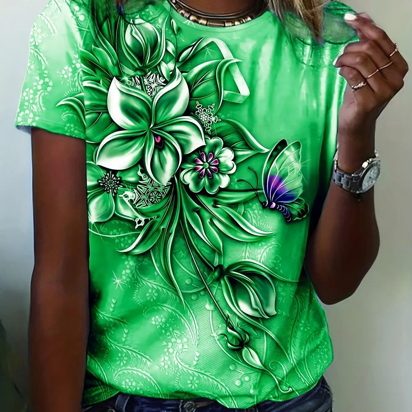 

Женская футболка с цветочным принтом бабочки, женская футболка большого размера, популярная одежда, женская одежда, футболка с короткими рукавами, блузка XL