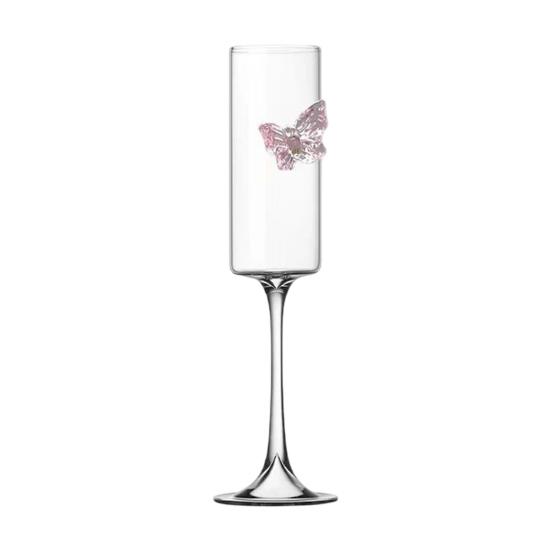 Yousheng Wine Glass Champagne Flutes with 3D Pink Butterfly Decoration Faux Crystal Glass Wedding Party Anniversary Wine Glasses