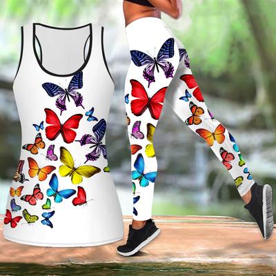 Butterfly Family Print Yoga Outfit for Women Fashion Workout Leggings Fitness Sports Casual Yoga Set Sports Suit